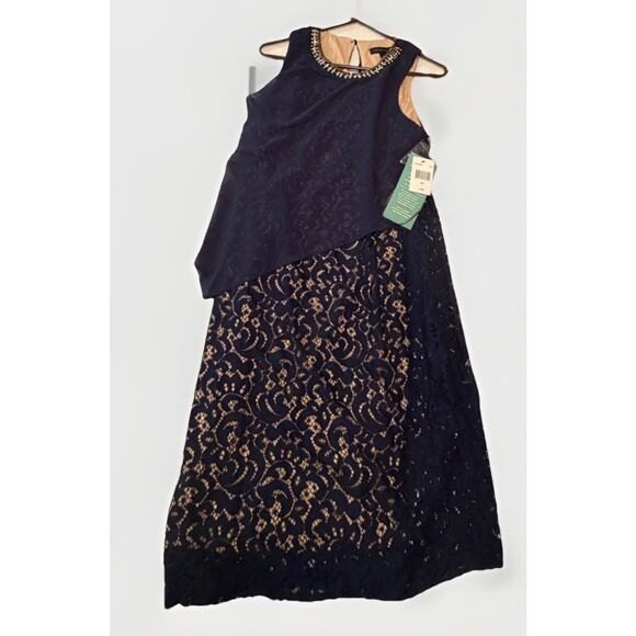 Scarlett Dresses & Skirts - Scarlett Navy Lace Beaded Sheath Dress Sleeveless Knee Length Size 14T NWT